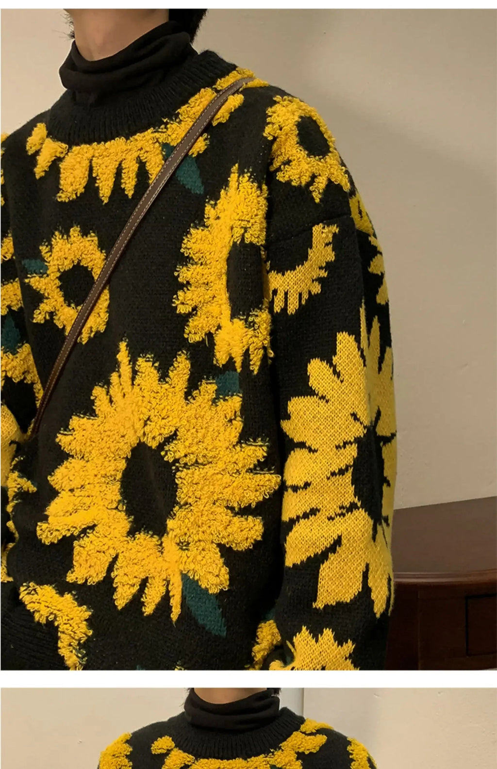 Flocking Floral Sweaters Men Baggy Spring Autumn Japanese Style Retro   High Street Harajuku Knitwear Slouchy Ins