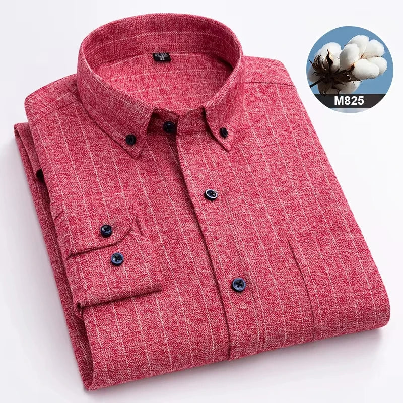 New in ShirtPlus Size 7XL 100% Cotton Sanding Long-Sleeve Shirts for Men Slim Fit Plain Shirt Striped Plaid Single Pocket Clothe
