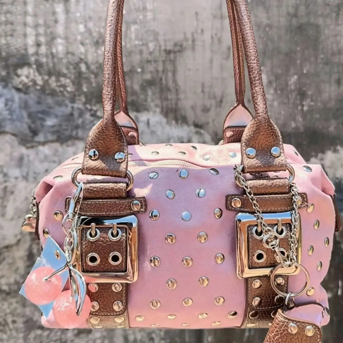 Korean Hot Girl Studded Y2K Tote Bag Women Polka Dot Leather Large Capacity Underarm Bag Ladies Retro Harajuku Handbag Chic 2026