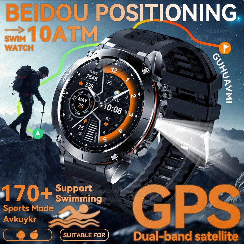 2026 New GPS Smart Watches 10 ATM Waterproof Built-in Dual-band GNSS Compass Military Sport Men SWIM Smartwatch For Android IOS