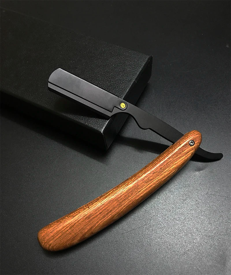 wooden trimmer manual shaver professional straight edge stainless steel sharp barber razor folding shaving blade shave beard cut