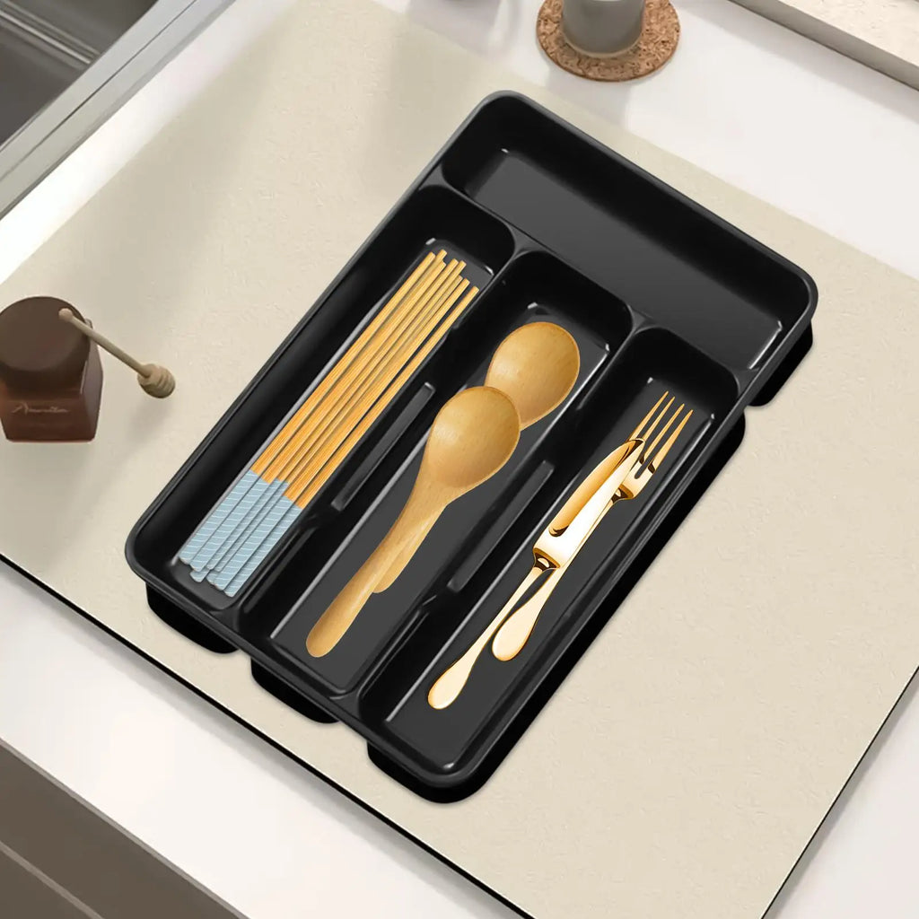 Compact Silverware Organizer with 4 Compartments Flatware Holder, Kitchen Cabinet Countertop Storage Solution Home Use