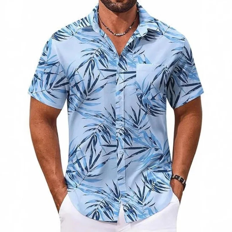 2026 New Beach Surfing Men's Shirt 3D Digital Geometry Hawaiian Printed Short Sleeve Shirt