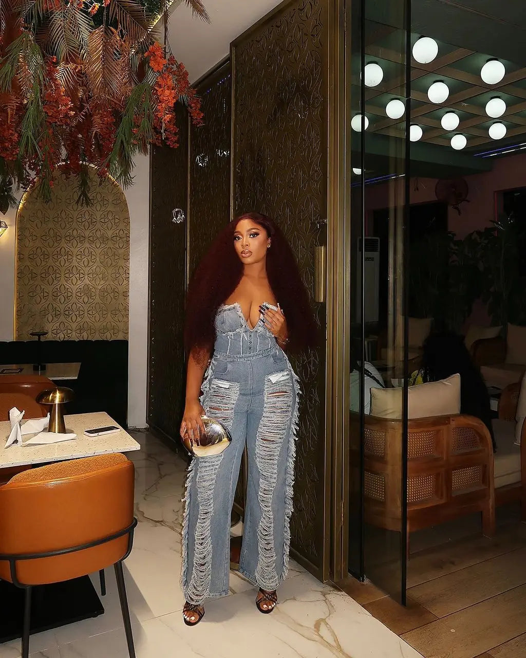 Tassel Hollow Out Overalls For Women Studded Diamond Strapless Backless Jeans Street Fashion Trend Jumpsuite Femme