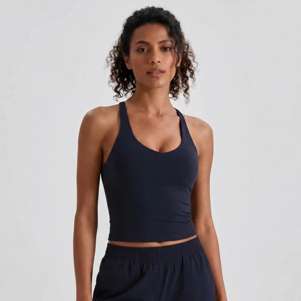 Longline Yoga Tank Top with Built in Bra Women Quick Dry Gym Camisole Workout Shirts Soft Slim Fit Sports Vest Athleisure