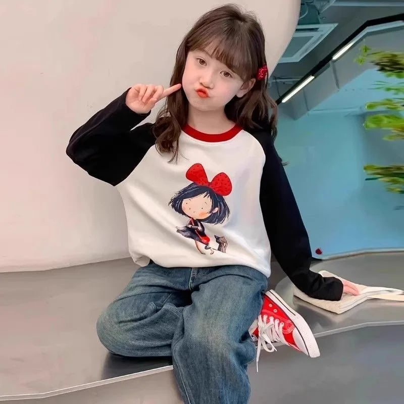 Cotton Kids T-shirt T-shirts Girl Long Sleeve Girls 2025 Children's Clothing Clothes From 11 12 Years Old 8 Spring Autumn Korean