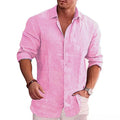 Autumn Hot Sale Men's Long Sleeve Shirt Cotton Linen Breathable Solid Color Casual Style Plus Size Dailywear Men's Linen Shirt