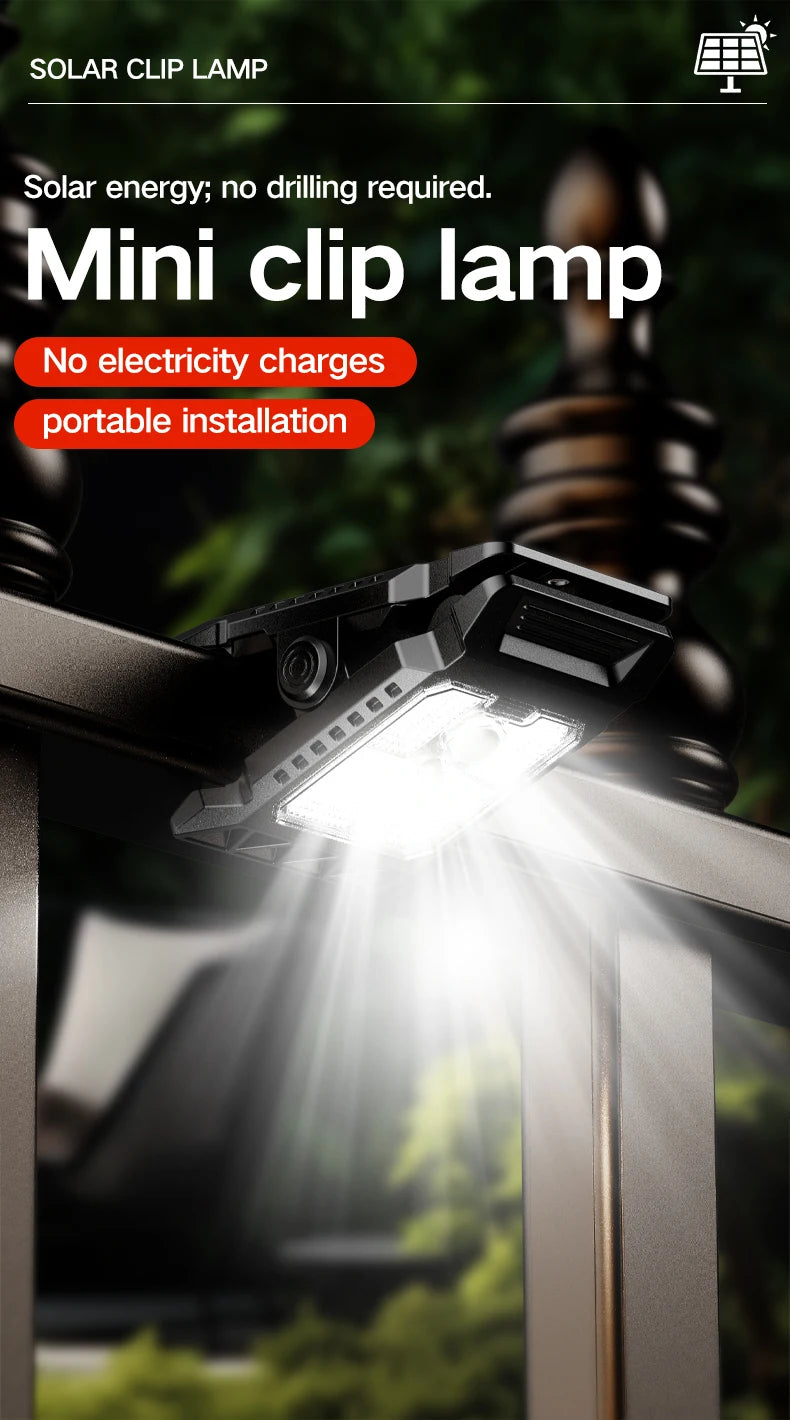 Outdoor Solar Clamp On Motion Sensor Lights Waterproof Work Light 3 Lighting Modes Camping Lamp Fence Walls Garage Led Lamps
