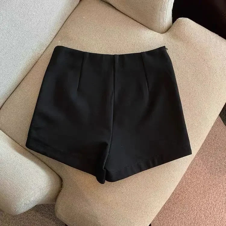 Short Pants Women Black Grey Suits Pantalones Cortos De Mujer Autumn New Slim High Waist Wide Leg Shorts Femme Y2k