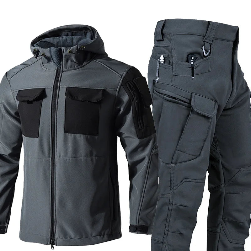 Beetle Invader Shark Skin Softshell Jacket Pants Set Camouflage Tactical Military Suit Waterproof Windproof Fleece Lined Outdoor