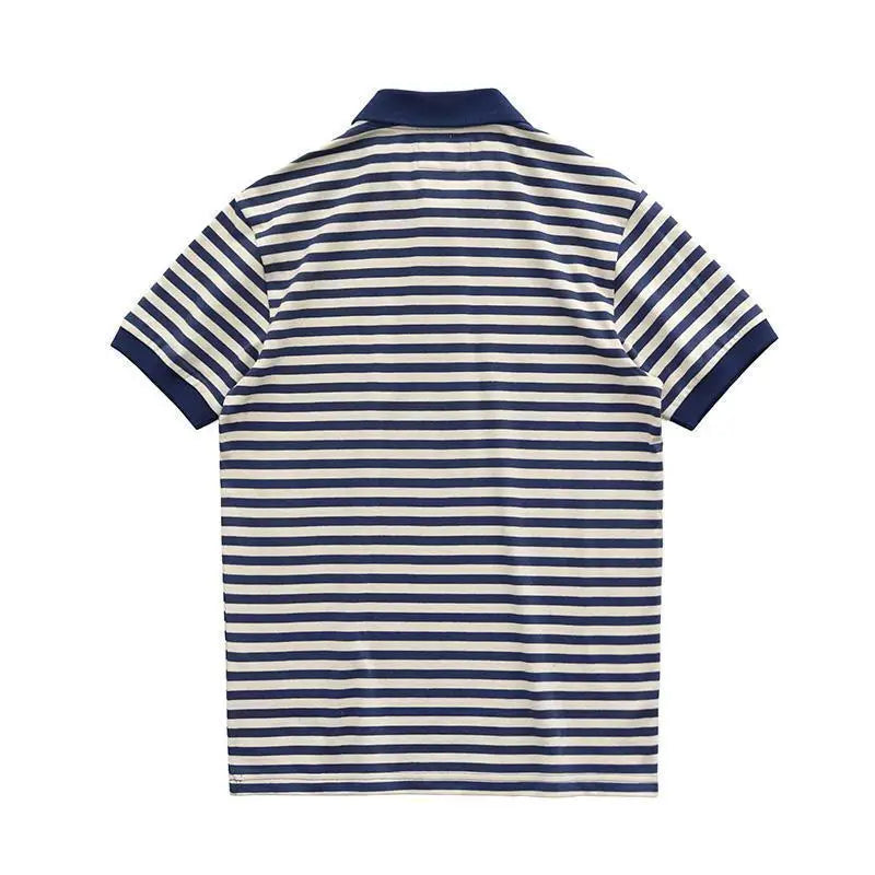 Loose Fit Summer  Shirt Men's Retro Stripes Turn-down Collar Short Sleeve British Style Casual Fashion Polyester Fiber