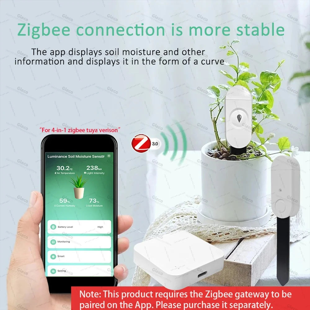 Zigbee Soil Sensor Moisture Temperature Humidity Meter Fertility Light Tester For Tuya Smart Life Z2M Home Assistant Automation