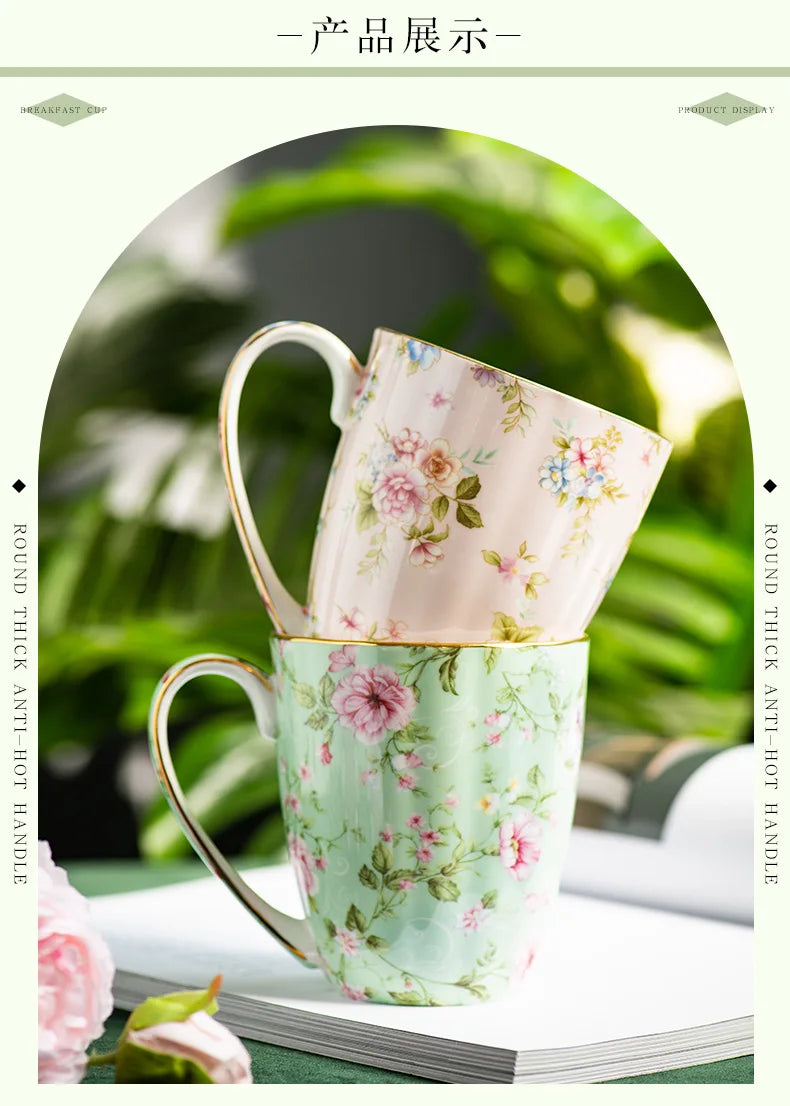Ceramic Cup Creative Couple's Cup Vintage Flower Home Breakfast Milk Cup Office Afternoon Tea Coffee Water Mug Home Drinkware