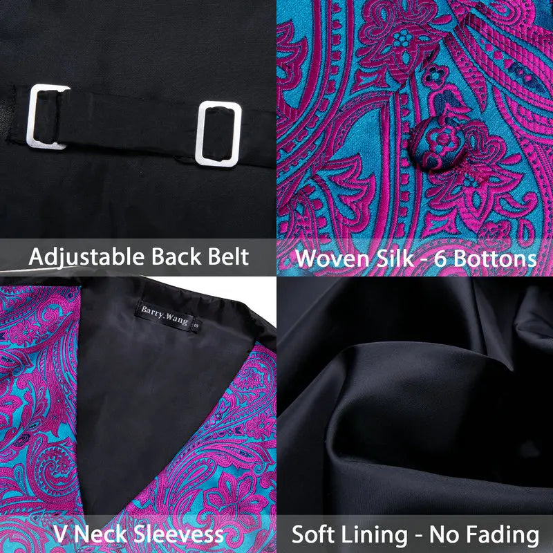 Designer Vest for Men Purple Embroidered Silk Waistcoat Tie Pocket Square Set Wedding Formal Male Suit Party Barry Wang