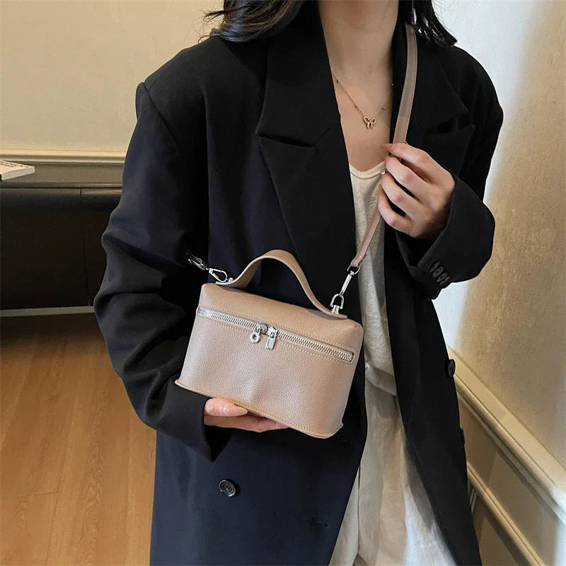 Minimalist Trend Solid Color Box Bag Litchi Pattern Portable Carrying Crossbody Bag Daily Commuting Versatile Square Bag