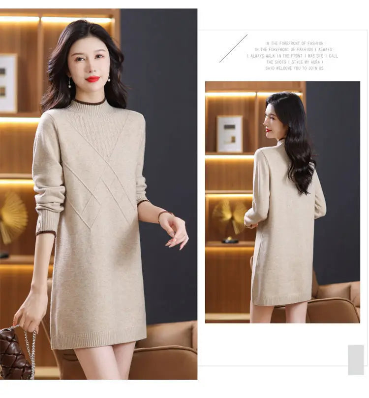 Women's Turtleneck Knitwear Top Long Sleeve Pullover Sweater Woman Clothing Fall Winter Knit Basic Blouse Wool Ladies Sweater