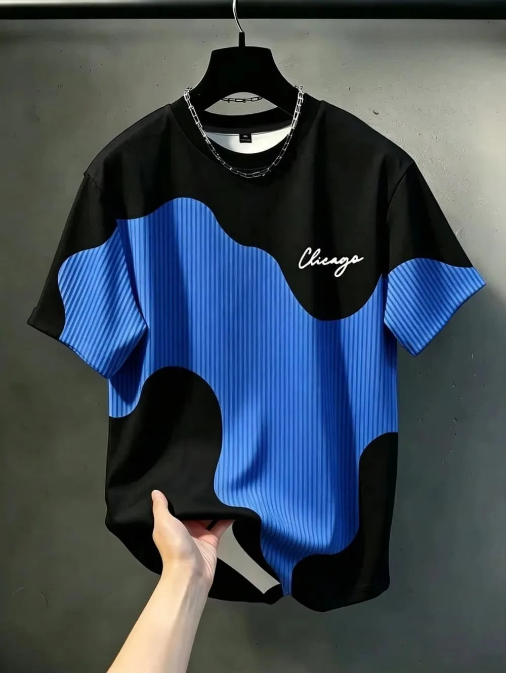 Color-Contrast Vertical Stripes 3D Print Men's Loose-Fitting Breathable Short-Sleeved TShirt Casual Street Trendy Parental Cloth