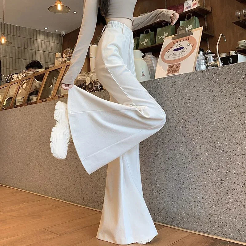 Girls Designer High Waist Flared Pants Lady Korean Slim Fit Casual Trousers Women Chic Drawstring Straight Leg Pants