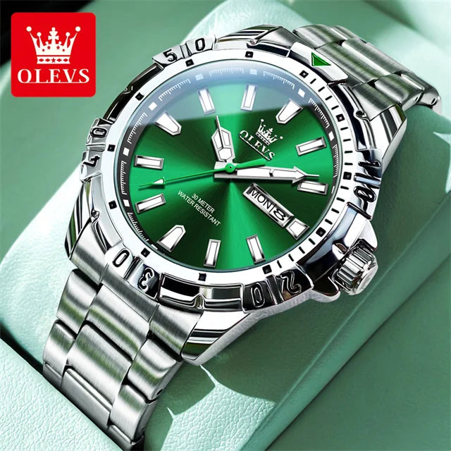 OLEVS 5560 Luxury Brand Man Quartz Watch Waterproof Stainless Steel Strap Watches for Men Dual Calendar Business Men Wristwatch