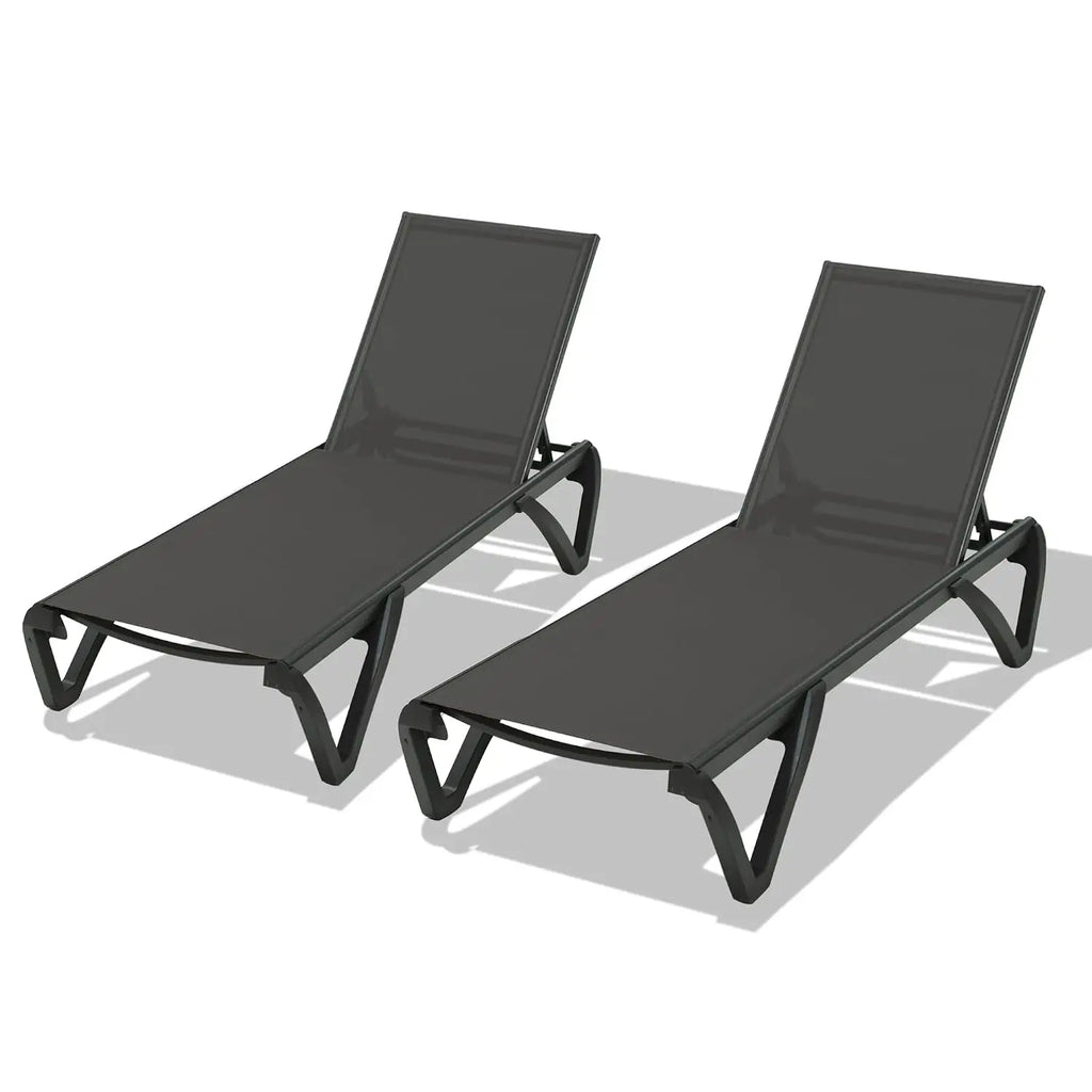 2 Pack Aluminum Outdoor Chaise Lounge,With Wheels,5 Position Adjustable,All Weather Pool Patio, Custom