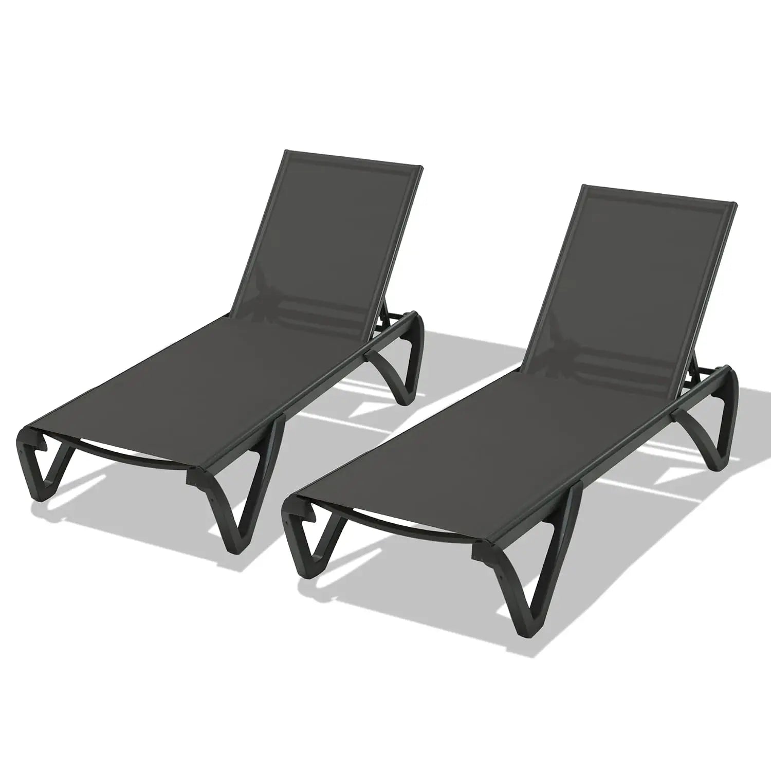2 Pack Aluminum Outdoor Chaise Lounge,With Wheels,5 Position Adjustable,All Weather Pool Patio, Custom