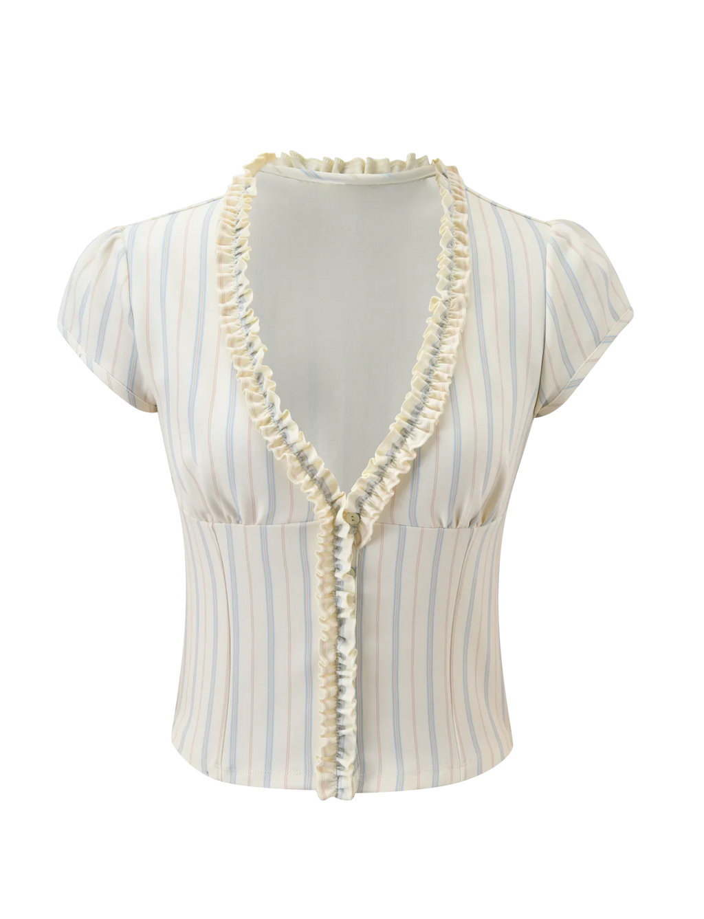 Chic Striped Shorts 2-piece Set Women Sexy Ruffled Short Sleeve V-neck Single Breasted Crop Top Sets Summer Female Clothing