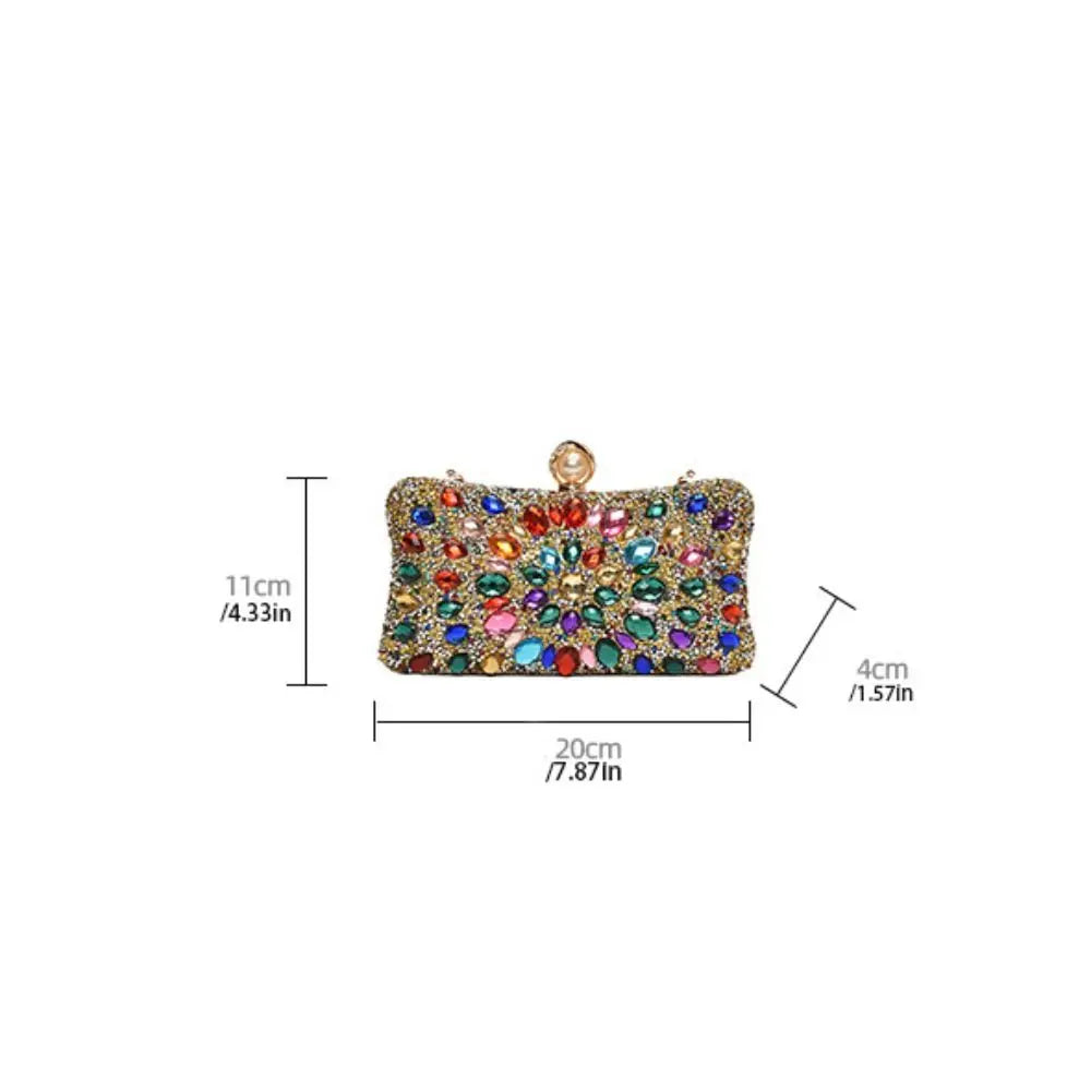 Portable Shiny Evening Banquet Bag Sequin Bling Crystal Colorful Rhinestone Shoulder Bag Handbag Purse Chain Crossbody Bag Women