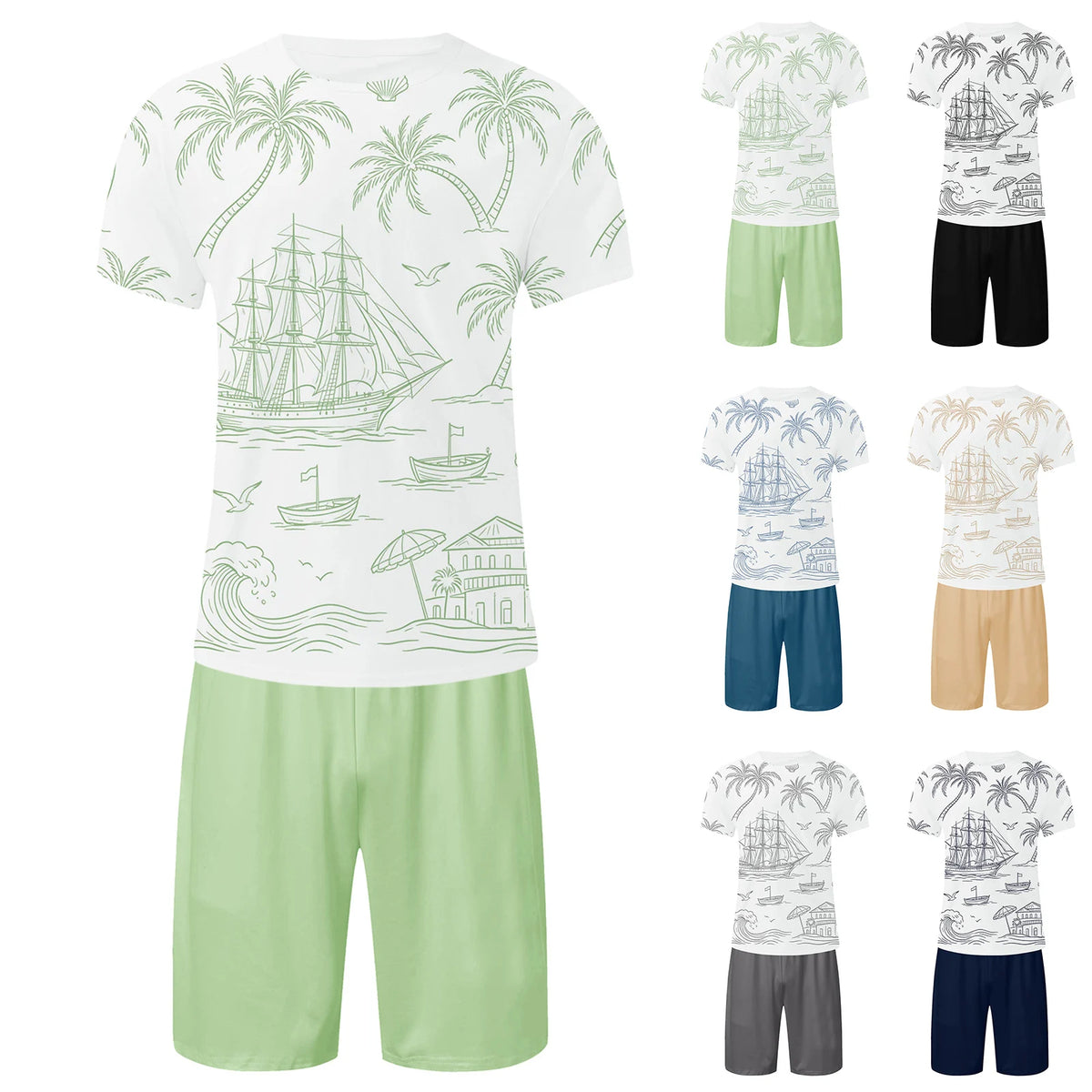 Men's Two Piece Set: Fun Printed Short Sleeved T Shirt And Belt Shorts Stylish And Simple Printed Set Tuxedo Suit Set for Men