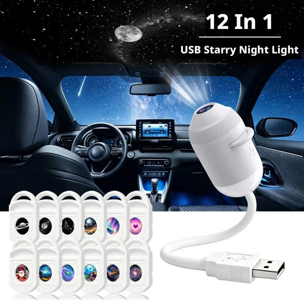 USB Mini Galaxy Projector Night Light Starry Sky Ambient Lamp 360° Rotate Touch Control Car Interior Bedroom Atmosphere Light