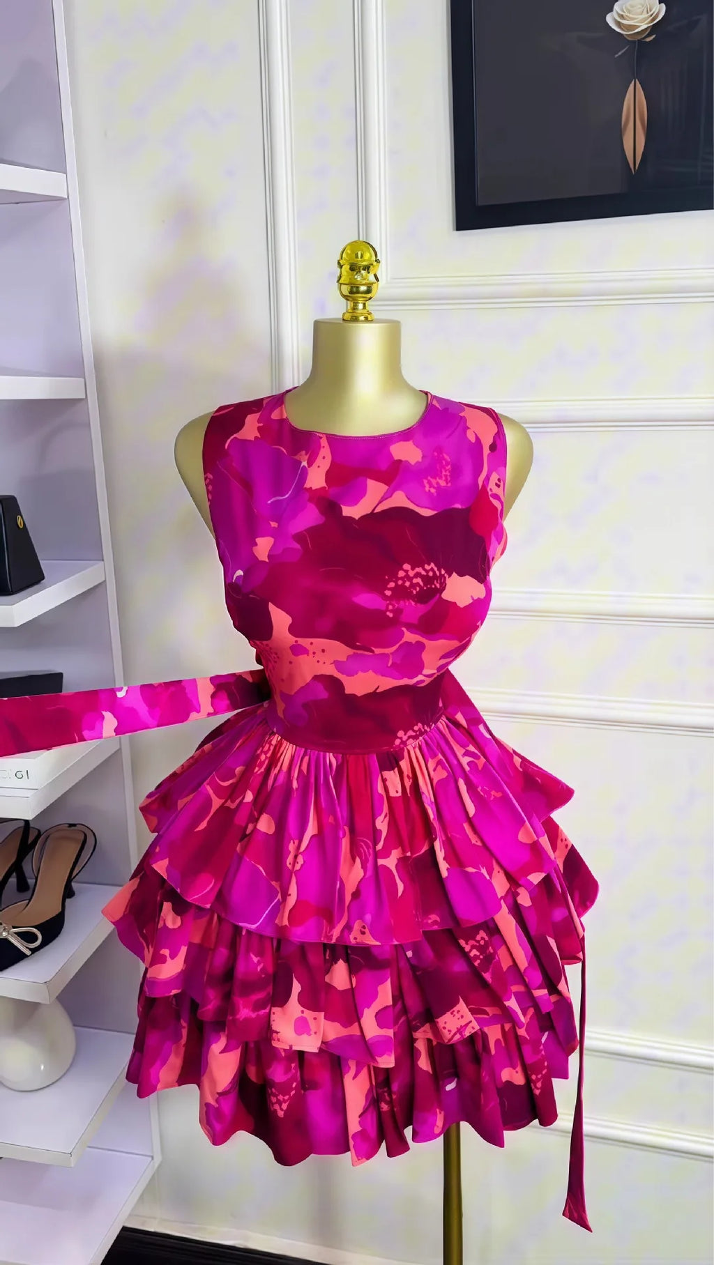 2026Elegant Women Ruffles Sexy Mini Dress Fashion Floral Print Chiffon Short Skirt Long Sleeve V Neck Hollow Out Low Cut Dresses