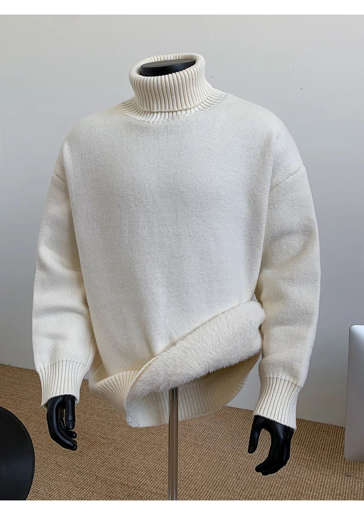 2026 New Autumn Men Turtle Neck Sweater Unisex Casual Loose Fit Trendy Knitted Top Pullovers Outwear Clothing Oversized M-3XL