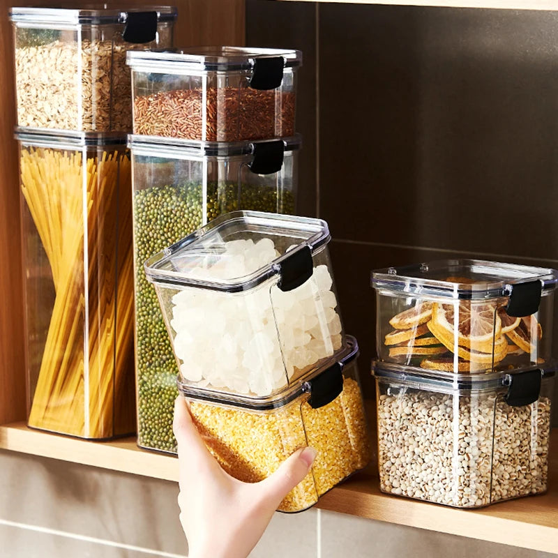 Sealed Jars Kitchen Grain Storage Organizer Large Tank Plastic Moisture-proof Storage Box Household Seasoning Jars Set 2030