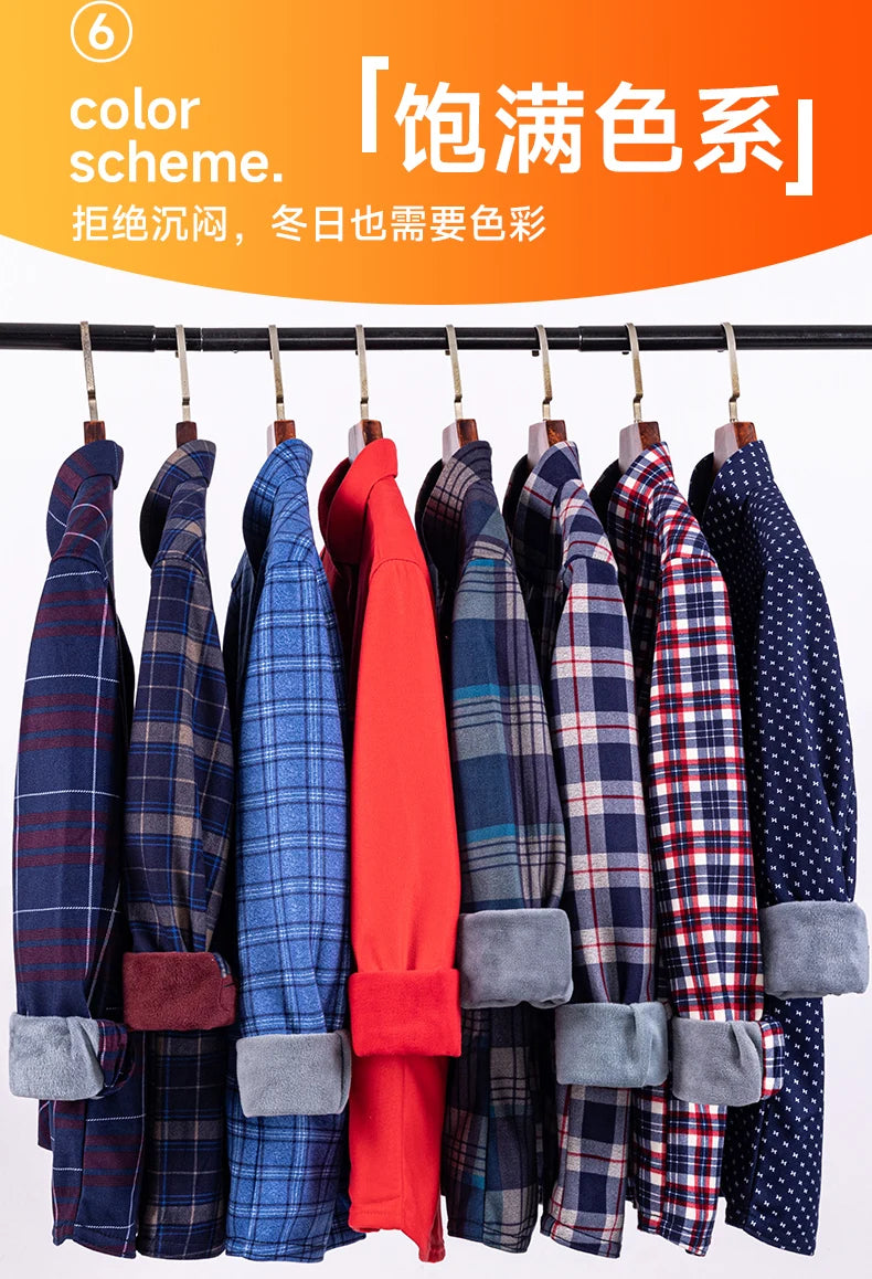 Autumn Winter New Fleece Plaid Shirt For Men Business Thickened Warm Double-sided Fleece Casual Non-ironing Fashion Check Shirts