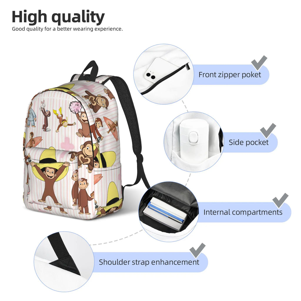 Curious George Multifunctional Stickers Backpack  Trekking Backpacks Student Colorful Soft High School Bags Style Rucksack
