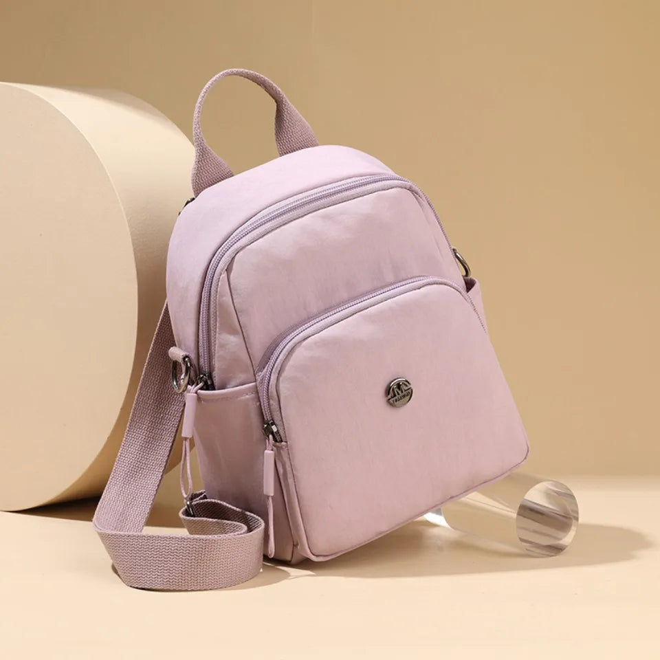 Solid Color Nylon Backpack Lightweight Travel School Bag Fashion Daypack for Work Small Travel Bag Multi-functional Shoulder Sac