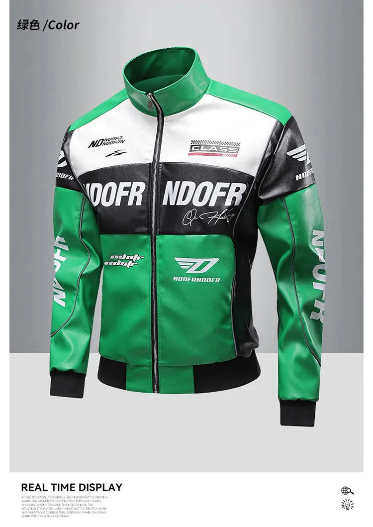 New Motorcycle PU Leather Bomber Jacket Japanese Loose Fashion Flight Jacket Large Size Men's Printed Faux Leather