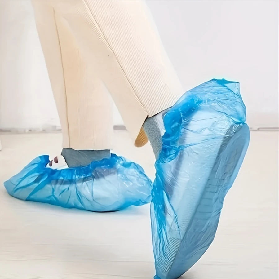 100/200/300/400Pcs Disposable Blue PE Shoe Covers Waterproof Dustproof Boot Covers for Home Hospital Office Use One Size FitsAll