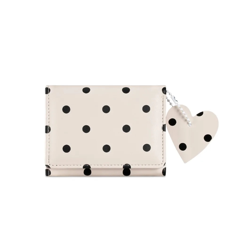 Mini Bifold Women's Wallet, Polka Dot PU Multi-functional Key Hanging Card Holder Purse for Daily Outing Small Gift