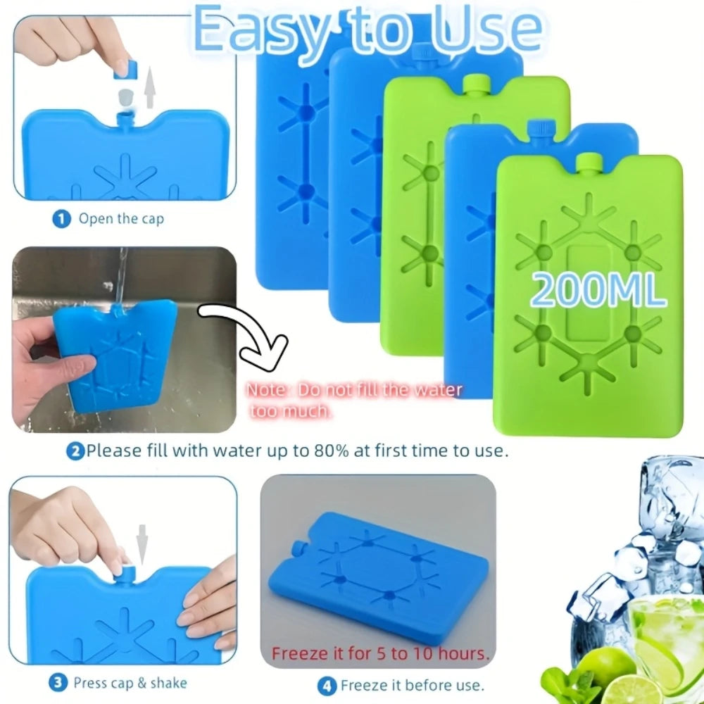 Reusable Ice Packs in Green And Blue, Ultra-Thin And Durable, Perfect for Lunch Boxes, Coolers, Picnics, And Outdoor Adventures