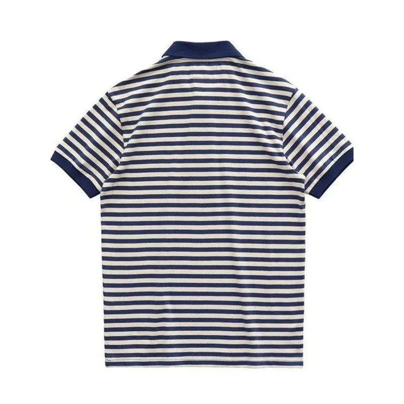 Loose Fit Summer  Shirt Men's Retro Stripes Turn-down Collar Short Sleeve British Style Casual Fashion Polyester Fiber