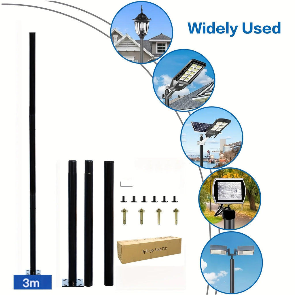 10Ft Street Light Pole, Street Light Poles for Outdoor Lighting, Solar Street Light Pole Accessory for Street, Patio, Backyard
