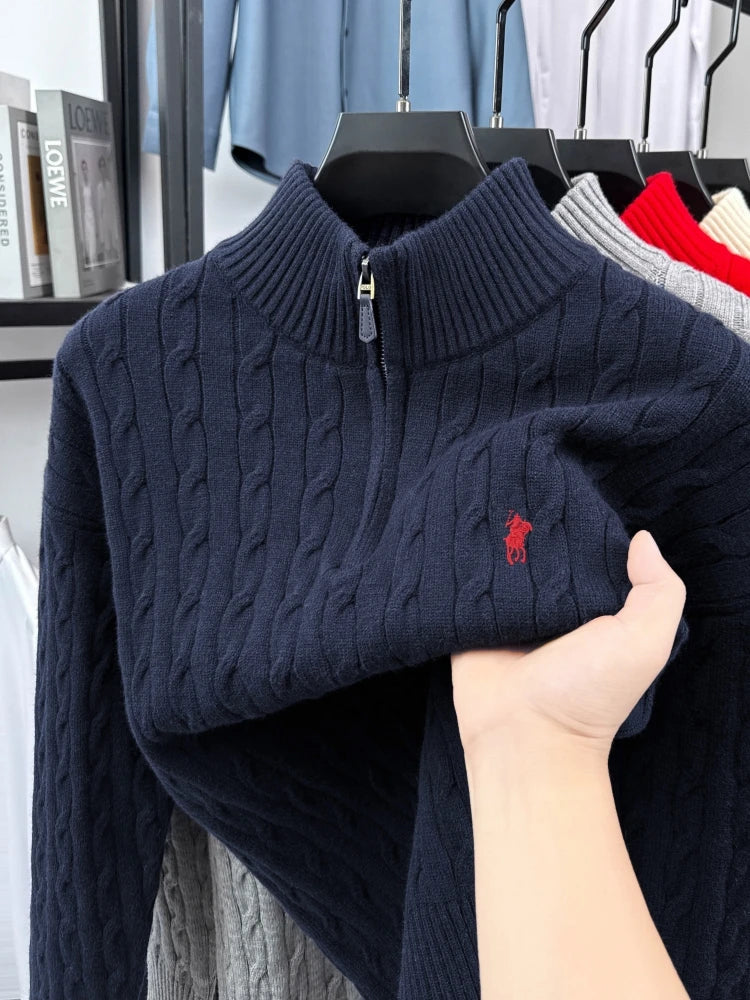 High end luxury brand zipper sweater men's designer new fashion classic Paul Pony embroidery winter warm plush knitted pullover