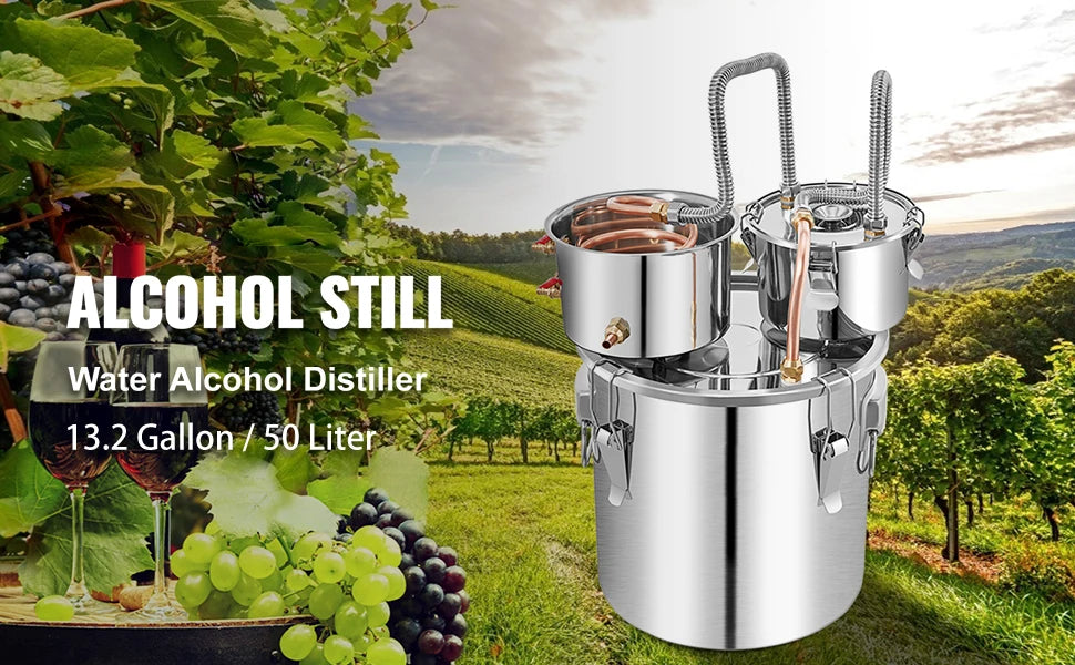 SucceBuy 50L Alcohol Water Distiller Bottle DIY Moonshine Equipment Stainless Steel Brewing Machine for Whisky Wine Dispenser