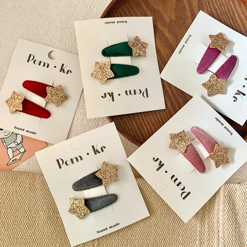 Kids Hair Clips Flocked Glitter Star Snap Clips for Toddlers Girls Soft Front Hair Clips Fall Winter Boho Hair Accessories New