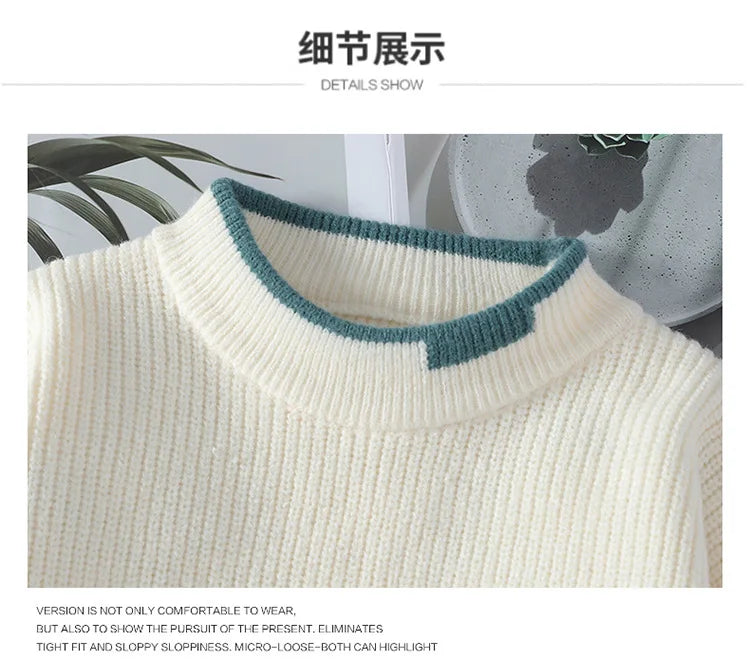 New Men's Mock Neck Knitted Sweaters Fashion Patchwork Knitting Pullovers Autumn Winter Daily Casual Warm Pullover Sweaters Male