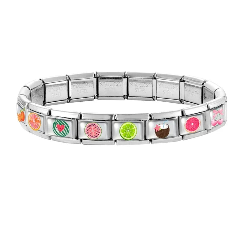 2025 Women's Fashion Colorful Flowers Sunflower Tulip Orchid Daisy Italian Charms Fit 9mm Stainless Steel Bracelet DIY Jewelry