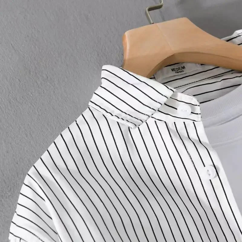 Japanese Striped Men's Long-sleeved Shirt Top Literary Trend Fashionable Casual Versatile Shirt