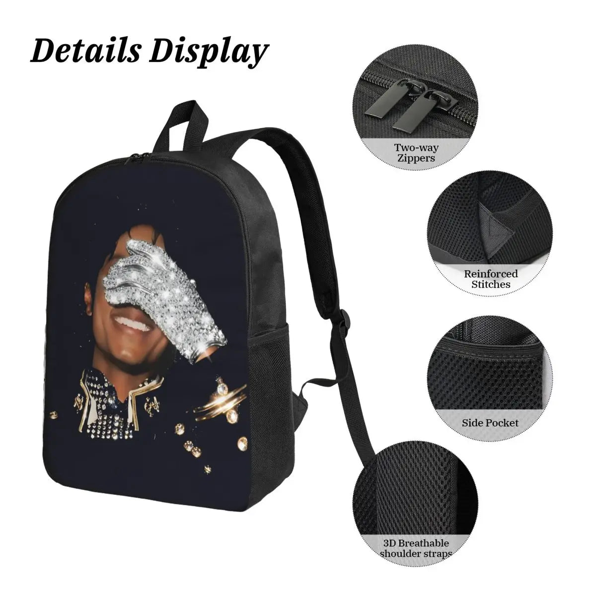 MJ Pop Legend Music 3pecs/set Backpack for Student Shoulder Bag Lunch bag Pencil Case