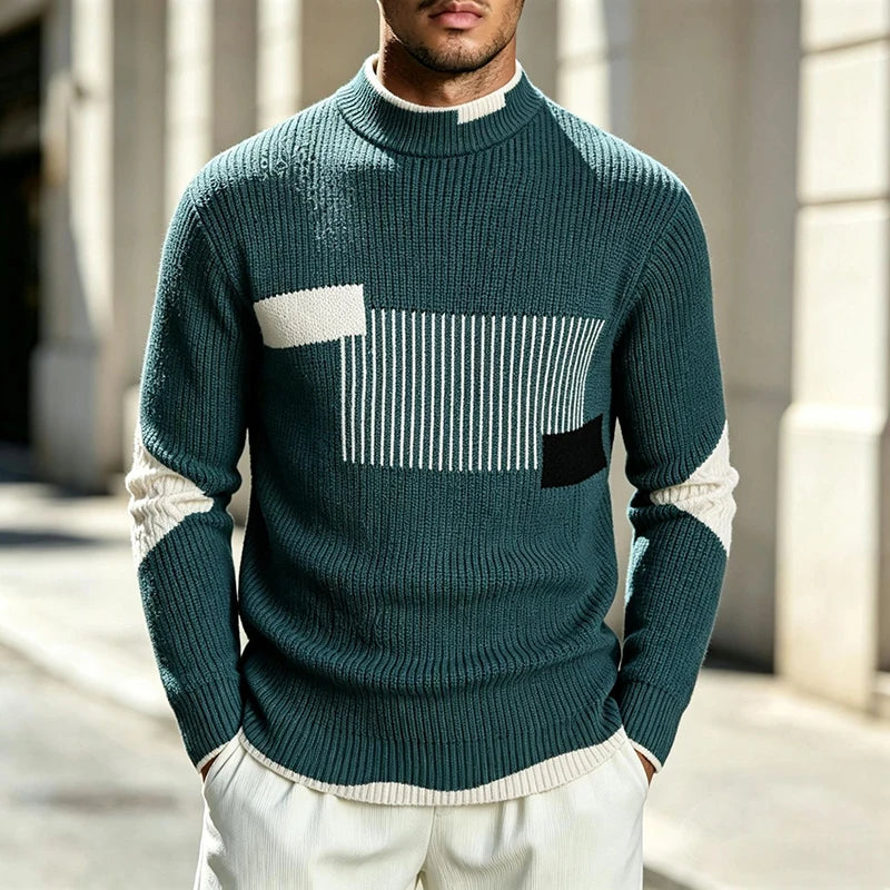 Vintage Print Pattern Knit Sweater Shirts Mens 2026 Autumn Outdoor Long Sleeve Shirt Daily Casual O Neck Knitting Tops Men