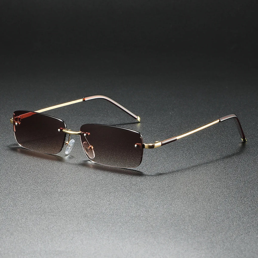 2025 Fashion Small Sun Glasses for Men Retro Rectangular Sunglasses Rimless Brand Designer